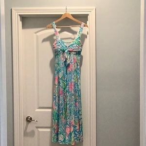 Lilly Pulitzer Blue and Pink Floral Midi Dress